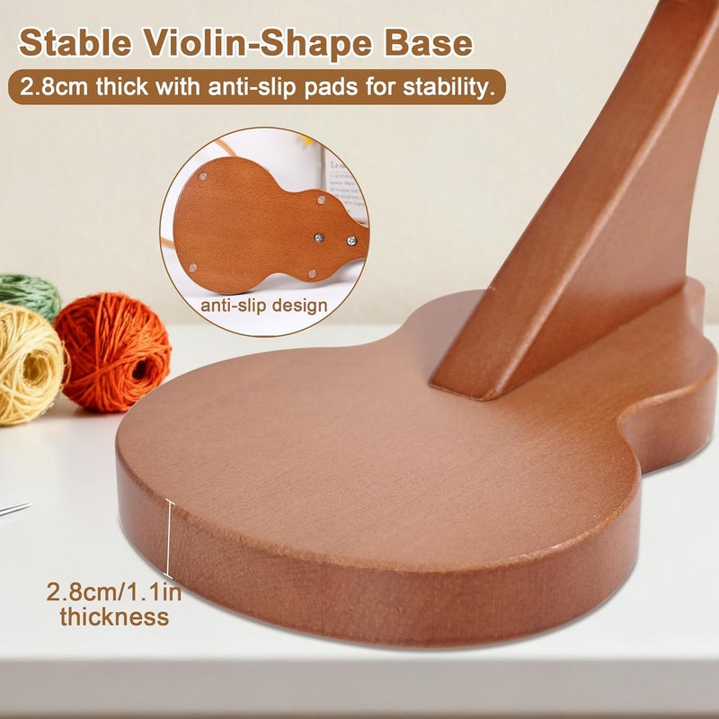 GuoFa Adjustable Embroidery Stand with Violin-Shaped Base, Beech Wood Cross Stitch Hoop Holder, Lap & Tabletop Frame with Clamp for Quilting Needlework - Image 3